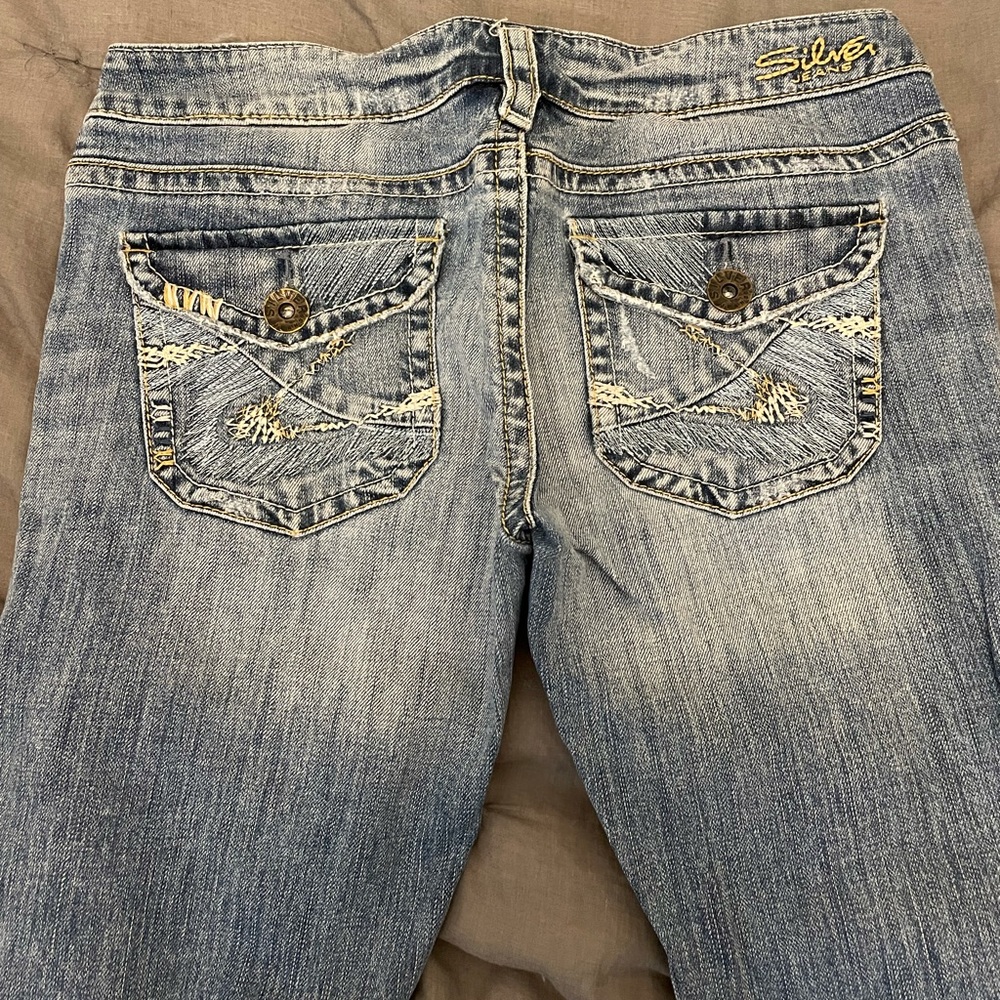 Silver light wash boot cut jeans